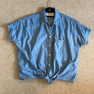 Tie-front chambray button-down